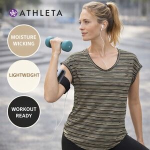 Athleta Striped V Neck Sleeveless Tunic Top Womens Sz M Yoga Athleisure Layering